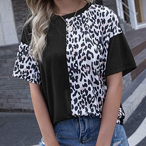 Žene Dugi Rukav Shirt Rukav Modni Vrat Okrugli Print Casual Leopard Šivaće Košulje Ženski Trening Vrhovi Kratki