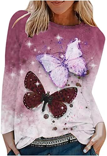 Ženski estetski leptir dukseri sa labavim FIT Crewneck Ležerne prilike dugih rukava Neon Print Dugi rukavi