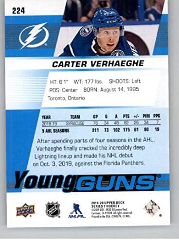 2019-20 Gornja paluba 224 Carter Verhaeghe Young Guns RC Rookie Tampa Bay Lightning NHL hokejaška trgovačka