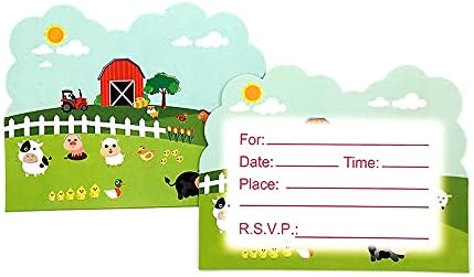 Party Talent 20 Pozovite kartice sa kovertama Poljoprivredne životinje Svinja kravlje ovce Traktor Teme