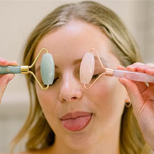 Rose Quartz Roller za njegu kože alati za njegu kože - valjak za masažu lica, valjak za lice & valjak za
