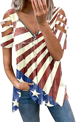 4. jula majice majice za žene za žene ljetni kratki rukav V vrat tunike vrhovi USA Flag Stars prugaste