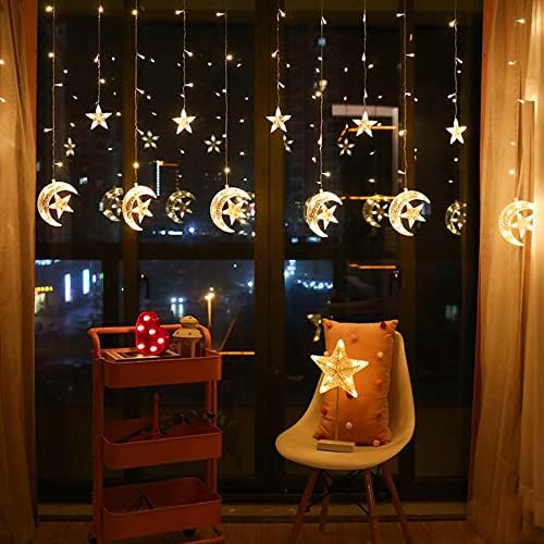 LJLNION Star Moon Curtain String Lights 138 LED, prozorska svjetla za zavjese, USB utikač sa daljinskim