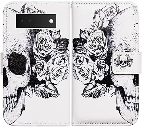 Bcov Pixel 6a slučaj, bijeli cvijet cvjetna Lobanja koža Flip phone Case novčanik poklopac sa