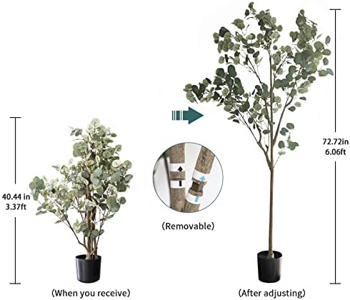 Disiger Artificial Tree 6ft visoki umjetni eukaliptusni stablo, lažni srebrni dolar lišće FAUX Eukaliptus stabljike,