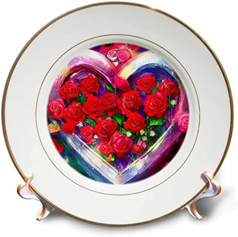3Droza Dan zaljubljenih. Srce puno crvene ruže cvijeća. Poklon, šarm, kartica - ploče