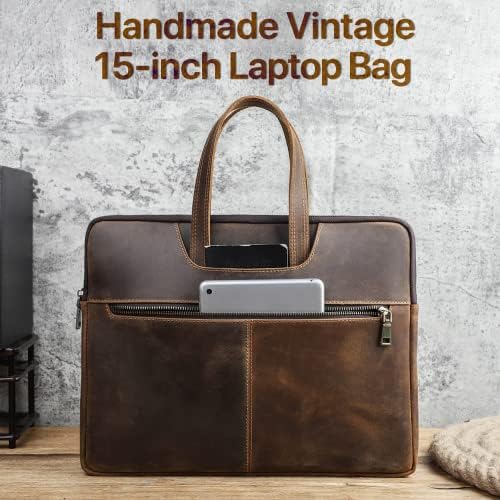 Katapurus Top zrnat koža 15.4 Tanka laptop torba za laptop, vintage dizajn sa 5 džepova, ručno