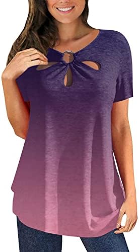 Ljetni vrhovi za žene za ispis bluza izdubljena OUT Okrugli vrat labavi majica Casual s kratkim
