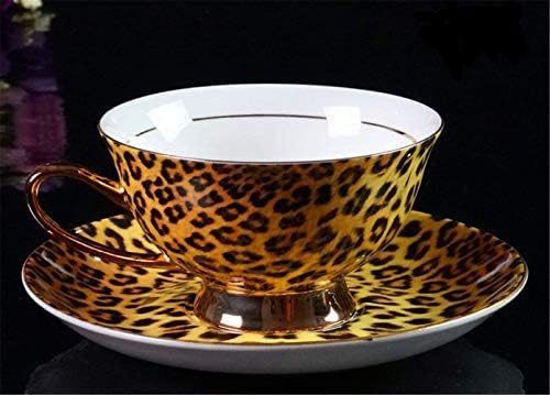 Kost Kina keramička čajna čaša Čaša za kavu i tanjur, leopard-tisak, žuta i crna