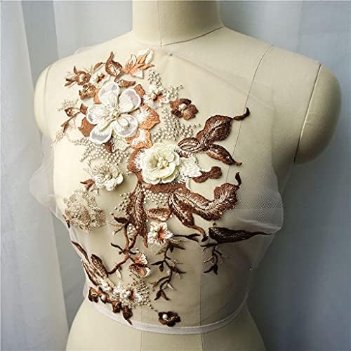 Uxzdx smeđe 3D cvijeće perle rhinestones aplikacije vezene vjenčane haljine ukras mrežastim oblogom