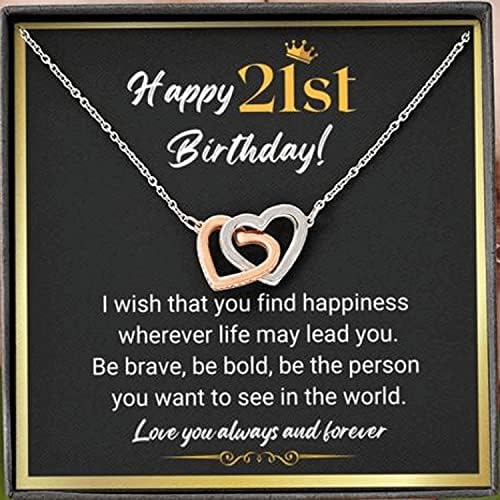 LOTUS-a 21. rođendan pokloni za nju - Interlock srce ogrlica 21 godina rođendan pokloni Ideje za nju, kćeri unuka sestre ženski najbolji prijatelji Sretan 21. rođendan pokloni