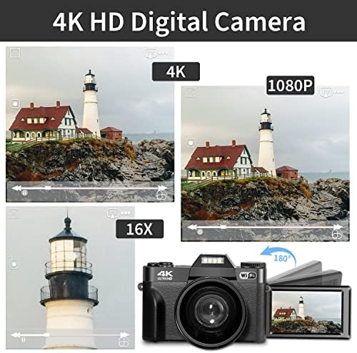 4k Vlogging kamera 48MP Digitalni fotoaparat za fotografiju na YouTubeu sa WiFi, punjenjem svjetlom, ručnim fokusom,