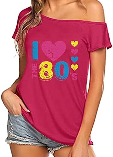 Jesen ljeto Top Teen Djevojke kratki rukav jedno rame srce grafički seksi Top T Shirt za žene 6Z 6Z