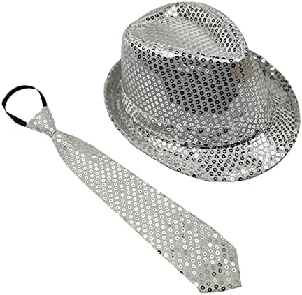 ZARSIO Fashion Sequin Fedora šešir i kravata Retro Disco kostimski dodatak za vjenčanja, zabave