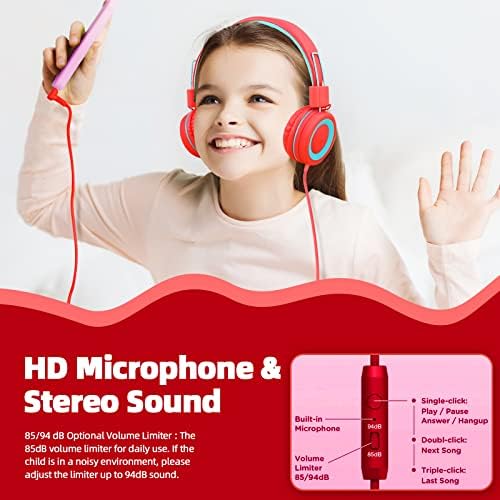 Slušalice sa mikrofonom za djecu, dječje djevojke dječake tinejdžeri sklopivi podesivi na slušalicama za uši 3,5