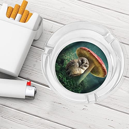 Mala sova i gljive stakleni ashtrajni promjer 3,3 Prozirna ploča za cigaretu za kućni uredski