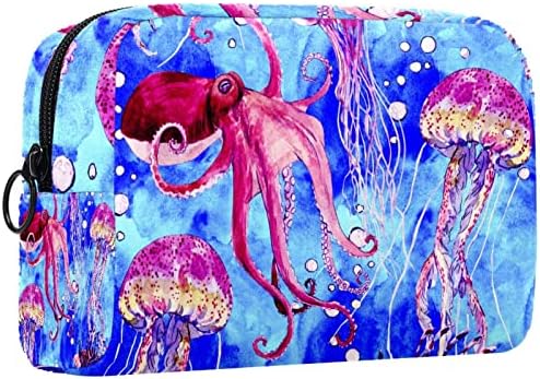 Tbouobt kozmetičke torbe šminke za žene, male šminkerne torbice za šminku, akvarel morska životinja hobotnica