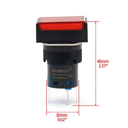 Baomain 5/8 16mm prekidač sa dugmetom trenutna pravougaona kapa LED lampa crveno žuto narandžasto plavo