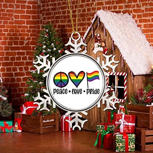 Mir Love pride Rainbow zastavu Božić Ornamenti Lesbian Pride LGBTQ Rainbow podrška Funny Božić Hanging Decor Gay Pride novost Metal Snowflake ukrasi Božić Poklon