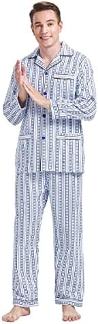 Global Muška pamučna flanela Pajamas postavljena mekana topla 2pc PJS za MUGLE Gumb Fly & Elastic