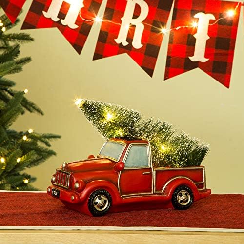 Glitzhome Vintage Crveni kamion Rustikalni Božićni ukras za stolni dekoracija 11-inčni kamion za kamione