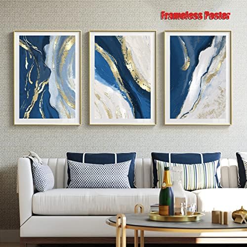 Sažetak plava i Zlatna zidna Umjetnost plava apstraktne slike bijela plava zlatna folija apstraktne grafike