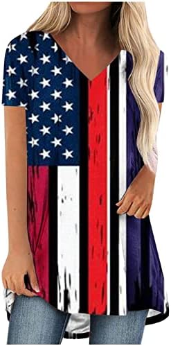 Dame Grunch vrhovi kratkih rukava Bluze skeni košulje skeni duboki V izrez čipka za neovisnost zastava Flag