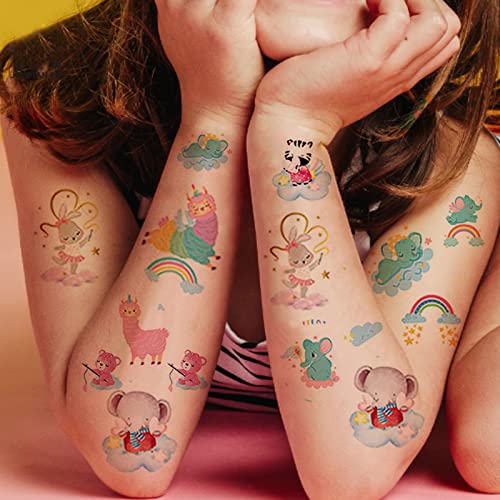 Privremene tetovaže za djecu, Hogoo 150pcs Glitter Mješani stil crtani tetovaža Jednorođena sirena