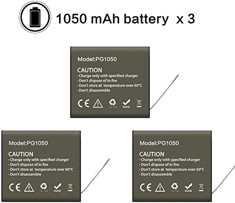 PG1050 Akcijska baterija, 1050mAh punjive baterije s USB punjačem, kompatibilna sa AKASO EK7000