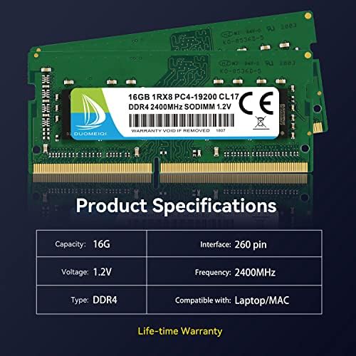 Duomeiqi 16GB 1RX8 DDR4 2400 MHz SODIMM RAM PC4-19200 CL17 1.2V 260-PIN Non-ECC laptop RAM memorijski modul