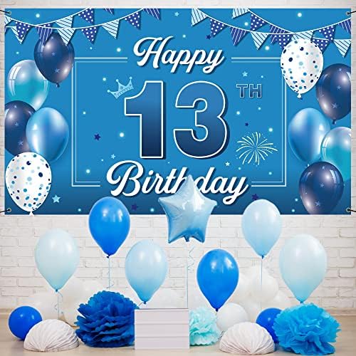 Baner za pozadinu 13. rođendana, ukrasi za sretan 13. rođendan za dječake, plavi 13-godišnji rekviziti za