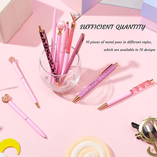 Hlpha 10 kom ružičastih sjajnih otkucaja, udobne olovke za pisanje, metalni uvlačivi lijepi