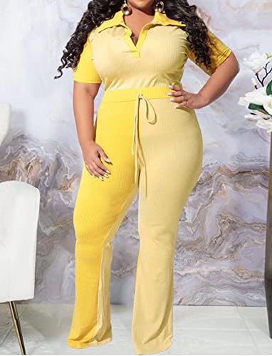 Ženska Odjeća Plus veličine 2 komada rever V vrat u boji blok majice vrhovi vezice Bodycon pantalone rebrasti