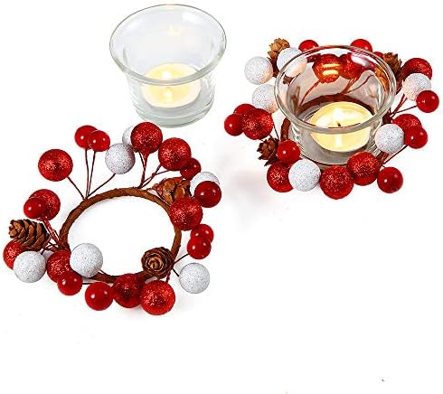 Oyaton Božić zavjetni svijećnjaci sa Pinecone Berry svijećnjak vijenac prsten, dekorativno staklo Tealight