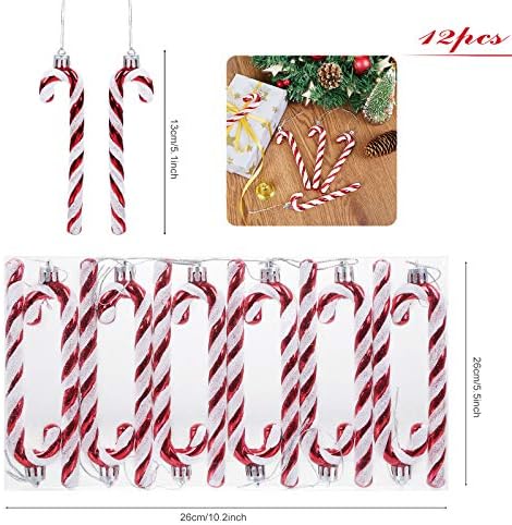 GWHOLE 12 paket Glitter Božić plastike Candy Cane božićno drvo viseći ukrasi za odmor Party ukras