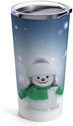 20 oz Tumbler, nehrđajući čelik, vakuum izoliran sa plastičnim poklopcem SEE-THRU | Božićni snjegović