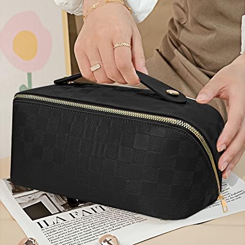 Bobobox Travel Checkerirane kozmetičke torbe PU kožna vodootporna torba za šminku Prijenosna s drškom i razdjelničkom