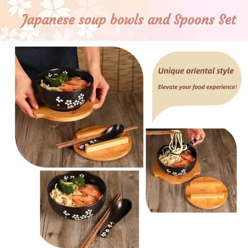 Japanska kuhinja posuda sa poklopcem, 6,3 * 3,15 '' Keramika Sakura Ramen Bowl Mikrotaran, japanski tradicionalni