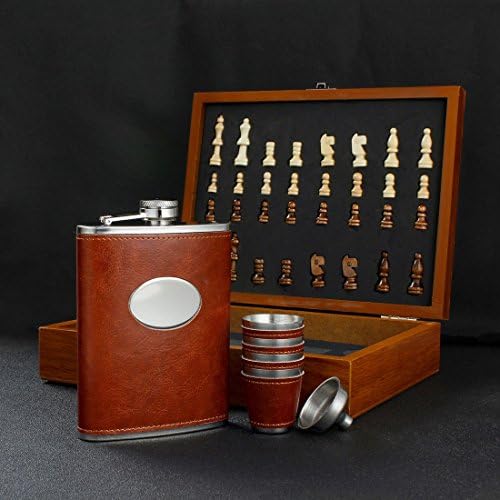 GENNISSY 9.4 drveni šah 8OZ smeđa kožna bokvica Set-tikvice od nerđajućeg čelika sa lijevkom i poklon