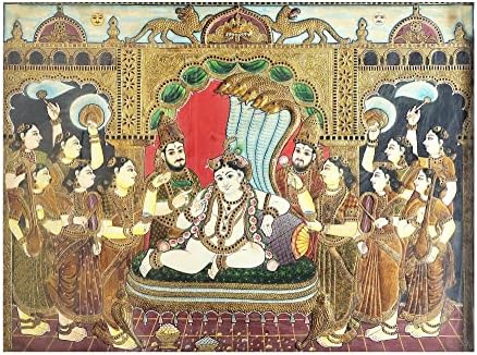 Egzotična Indija 53 x 41 slika gospodina Krišne Tanjore | tradicionalne boje sa 24k zlatom | okvir
