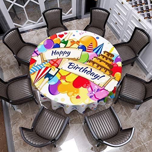 VVA Okrugli stolnjak - sretan baner za rođendan sa rođendanskim poklonima šampanjcama Balloons