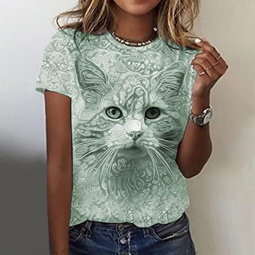 Djevojke mačka grafički gornji dio majice za Crewneck Tops Tshirt za žene kratki rukav Kawaii ljetna