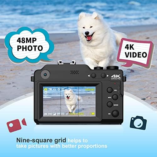 Vlogging kamera, 4K 48mp digitalna kamera sa WiFi, besplatna 32G TF kartica & traka za ruke, Auto Focus