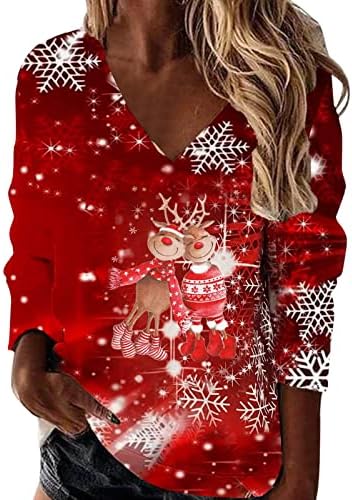 Božićni skakači za ženske kratke hlače vrhove Flowy duksev splitački bluza s dugim rukavima majica