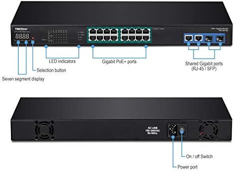 TrendNet 18-port Gigabit Network Video snimač Poe + prekidač sa LED ekranom, 36Gbps Preklopni kapacitet, 220W
