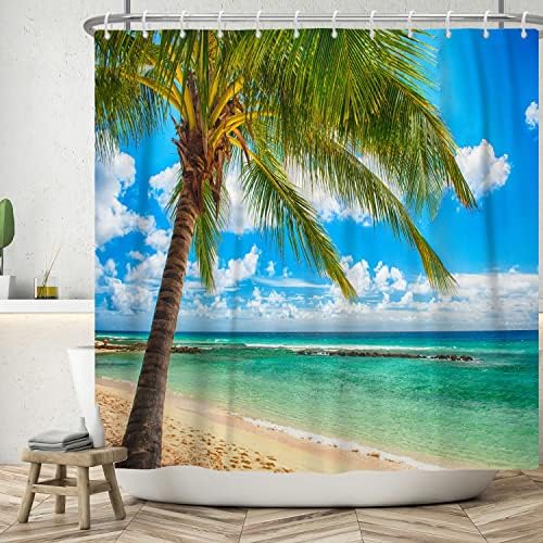 Ljetna tuš za zavjese Tropicno pješčani tuš za tuširanje Blue Sky White Oblaci Seashore Tuš Curkin set obala palma obala za zavjese za kupaonicu 72x72 sa 12 kuka