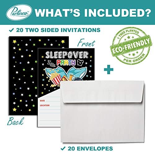 Pozivi za rođendan za spavanje, pozivnice za zabavu, 20 pozivnica + 20 bijelih koverta