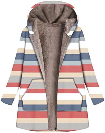 Basenin duge kaputi za žene Sherpa obložene lepršave pruge cvjetne tiskane plus veličine zip