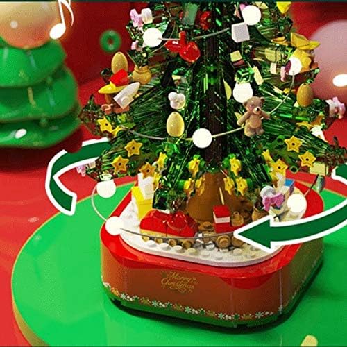 YFQHDD Rotiranje božićne stablo Muzička kutija sastavljena građevinska blokova Božić Božić ukras Poklon