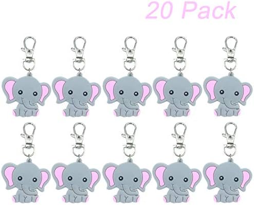 20 Pack Baby Tuš Povratni pokloni za goste, ružičasti za bebe slonovi piste + hvala Kraft Tags za tematske